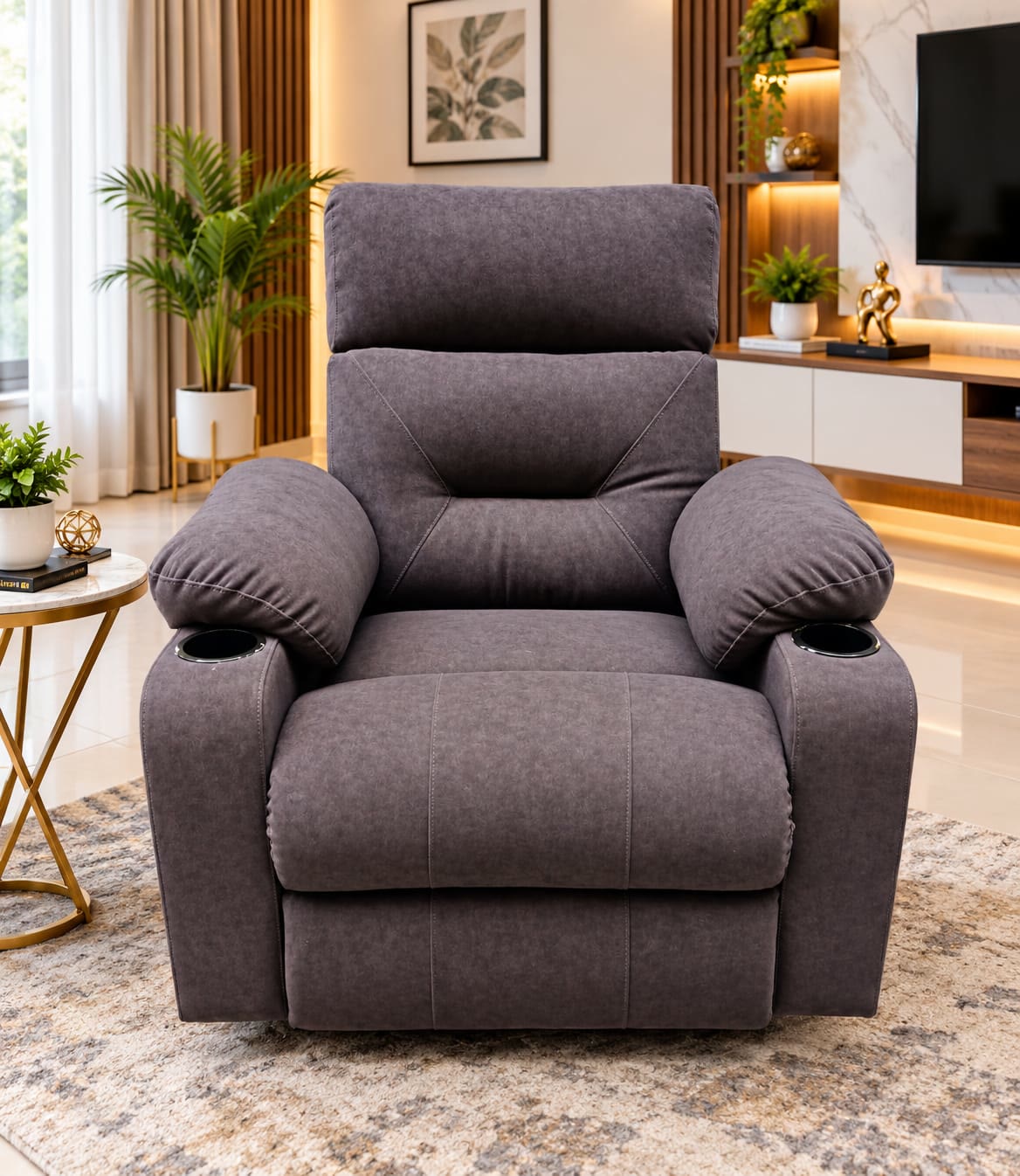 Charcoal grey fabric single recliner