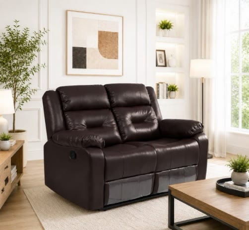 Espresso brown two-seater recliner sofa